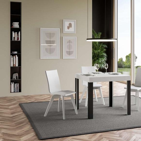 ITAMOBY - Table extensible 90/246x90 cm Linea frêne blanc pieds anthracite
