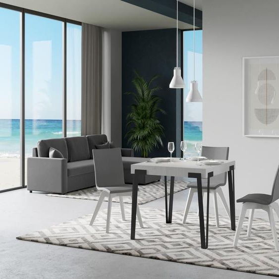 ITAMOBY - Table extensible 90/246x90 cm Rio frêne blanc pieds anthracite