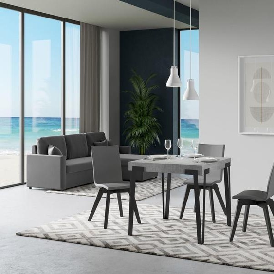 ITAMOBY - Table extensible 90/246x90 cm Rio gris béton pieds anthracite