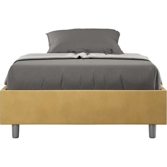 ITYHOME - Cadre de lit 1 place et demi sans sommier rembourré 120x190 microfibre ocre Azelia
