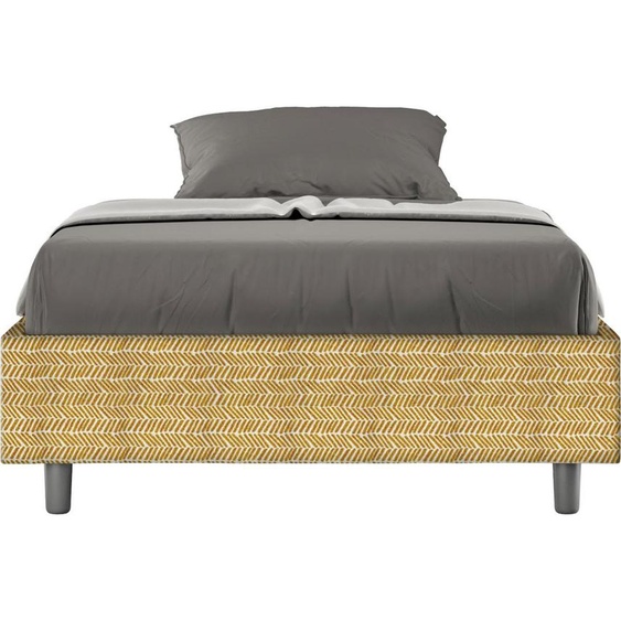 ITYHOME - Cadre de lit 1 place et demi sans sommier rembourré 120x190 tissu Aragona 3 jaune Azelia