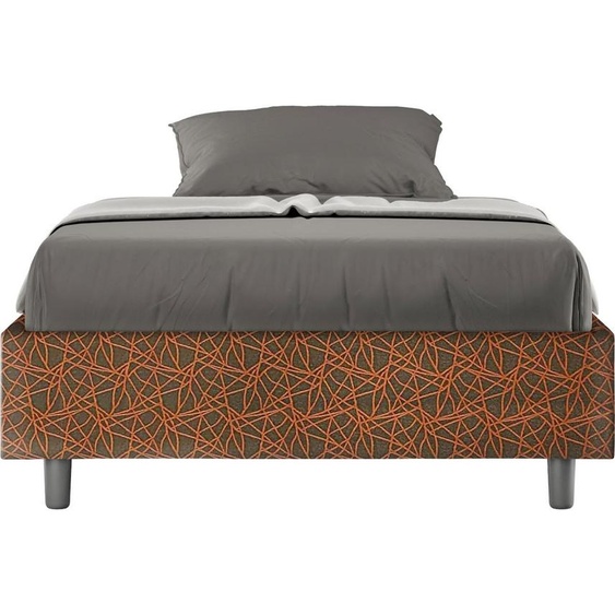 ITYHOME - Cadre de lit 1 place et demi sans sommier rembourré 120x190 tissu Era 4 orange Azelia