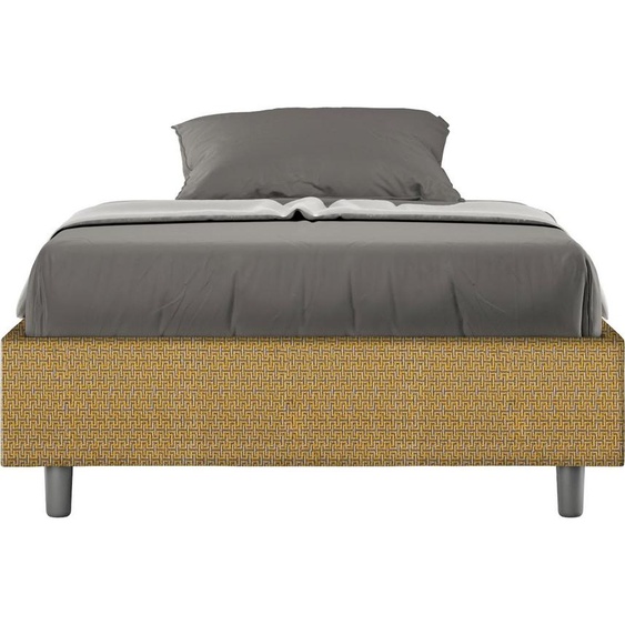ITYHOME - Cadre de lit 1 place et demi sans sommier rembourré 120x190 tissu Labirinto 6 jaune Azelia