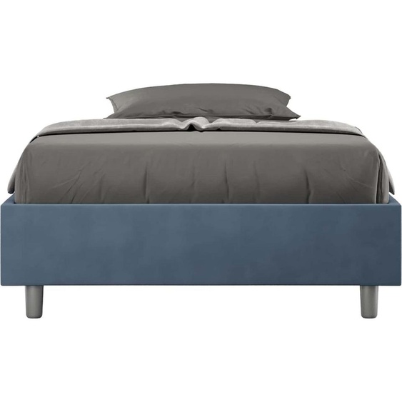 ITYHOME - Cadre de lit 1 place et demi sans sommier rembourré 120x200 microfibre bleu Azelia