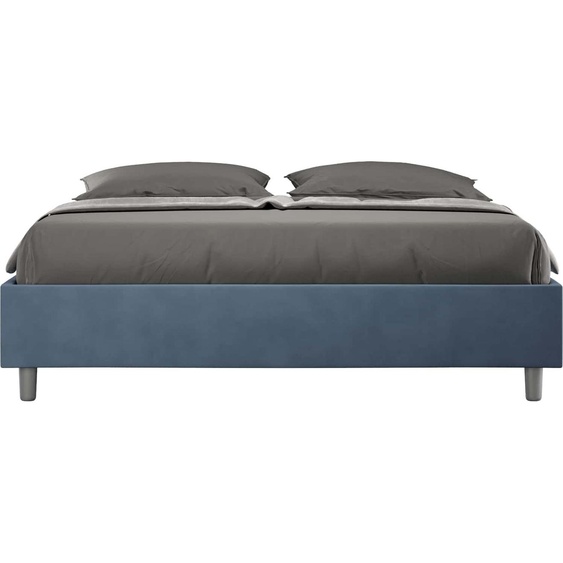 ITYHOME - Cadre de lit double sans sommier rembourré 140x210 microfibre bleu Azelia