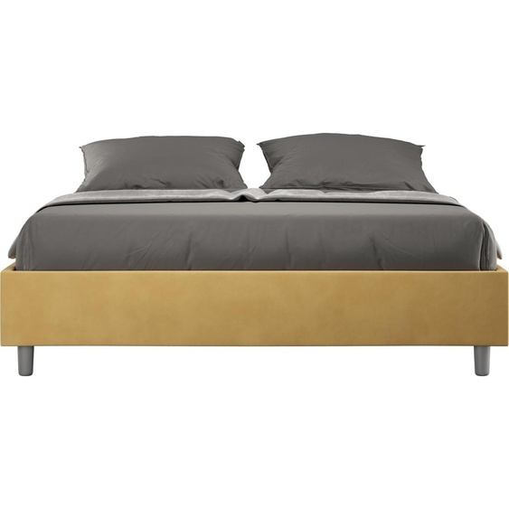 ITYHOME - Cadre de lit double sans sommier rembourré 140x210 microfibre ocre Azelia