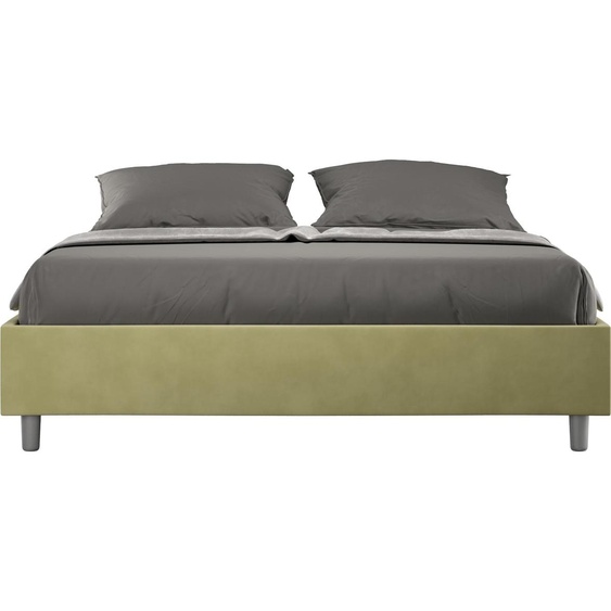 ITYHOME - Cadre de lit double sans sommier rembourré 140x210 microfibre vert Azelia