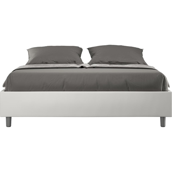 ITYHOME - Cadre de lit double sans sommier rembourré 140x210 similicuir blanc Azelia