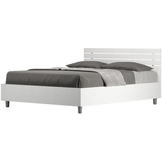 ITYHOME - Lit double sans sommier 140x200 tête de lit droite avec des lames frêne blanc Ankel