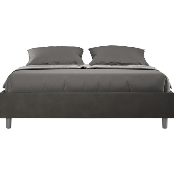 ITYHOME - Lit sans sommier rembourré 160x190 microfibre gris Azelia