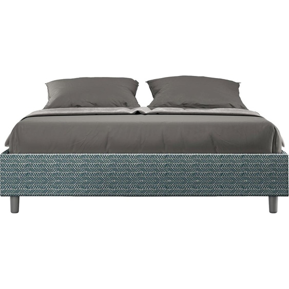 ITYHOME - Lit sans sommier rembourré 160x210 tissu Aragona 8 bleu Azelia