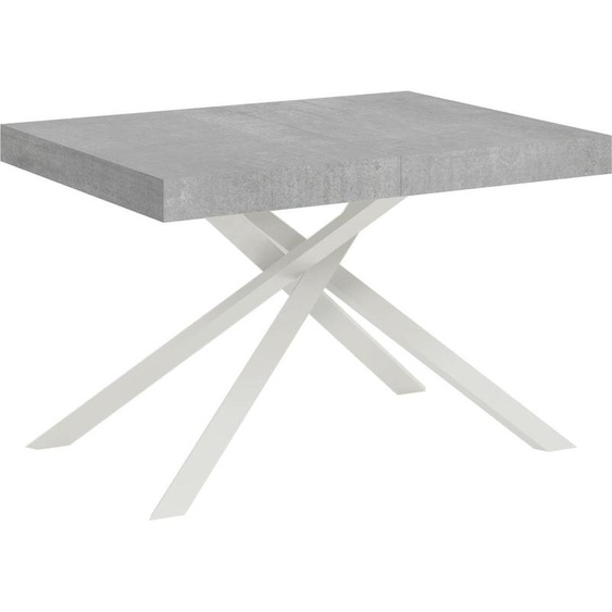 ITYHOME - Table extensible 130/390x90 cm Karida gris béton pieds blancs