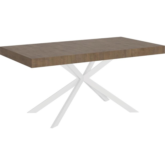 ITYHOME - Table extensible 160/244x80 cm Plaker effet bois, noyer pieds blancs