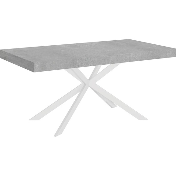 ITYHOME - Table extensible 160/244x80 cm Plaker effet gris béton pieds blancs