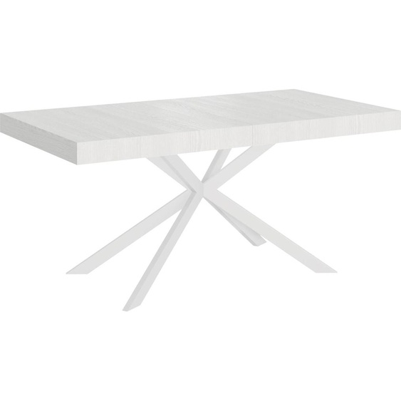 ITYHOME - Table extensible 160/264x90 cm Plaker effet bois, frêne blanc pieds blancs