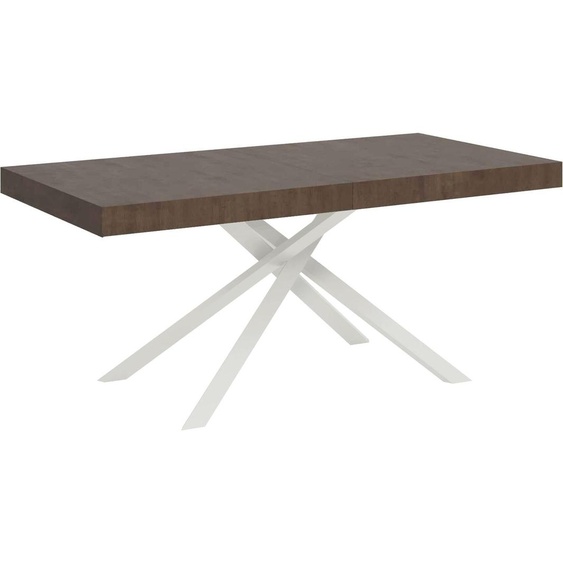 ITYHOME - Table extensible 200/304x90 cm Karida effet bois, noyer pieds blancs