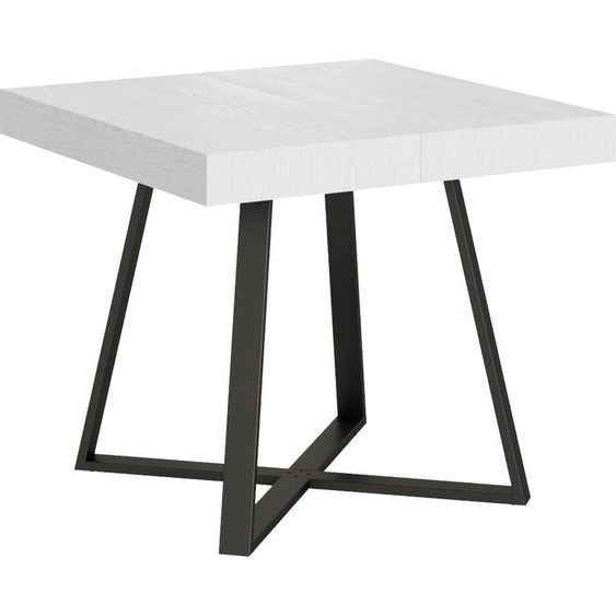 ITYHOME - Table extensible 90/194x90 cm Abbraccio effet bois, frêne blanc pieds anthracite
