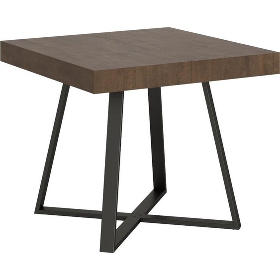 ITYHOME - Table extensible 90/194x90 cm Abbraccio effet bois, noyer pieds anthracite