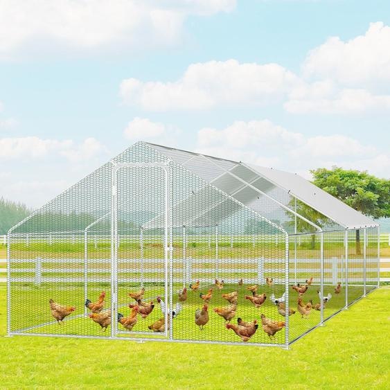 Izrielar Enclos 3x8x2m - Poulailler en métal accessible avec 24 m² de surface dexercice, porte & verrou - Enclos pour poules, petits animaux & plantes