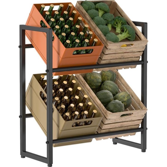 Izrielar Étagère pour caisses de boissons 71x32x80cm Pour 4 caisses Support métallique pour caisses de boissons Avec pieds réglables Montage rapide 3 pièces