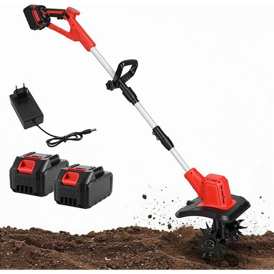 Izrielar Motoculteur sans fil Cultivateur électrique pour le jardinage Entretien des plates-bandes Aération du sol avec 2 batteries incluses