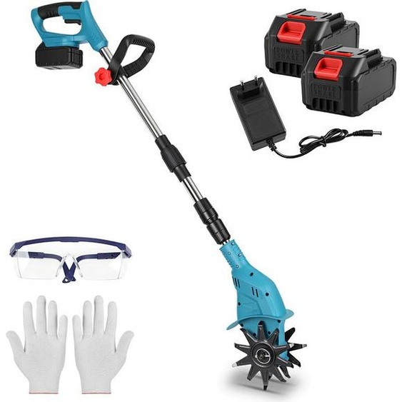 Izrielar Puissante motobineuse sans fil Cultivateur électrique pour le travail du sol, le jardin et les plates-bandes, avec 2 batteries