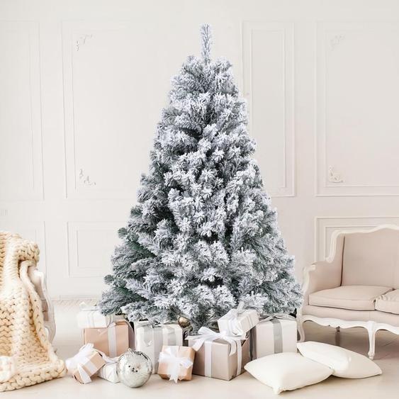 Izrielar Sapin de Noël artificiel 150cm avec neige incl. 550 pointes daiguilles en PVC, support en métal, sapin, arbre de Noël