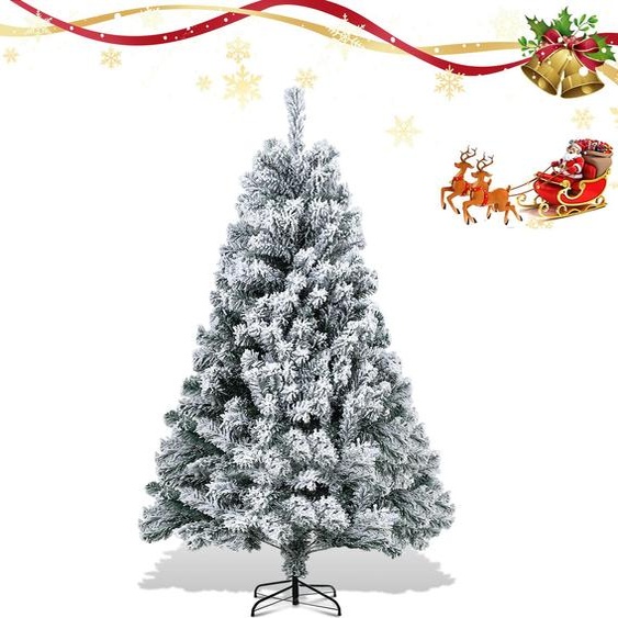 Izrielar Sapin de Noël artificiel 150cm avec neige, y compris pied métallique avec 550 pointes aiguilles PVC, Sapin de Noël PVC, blanc