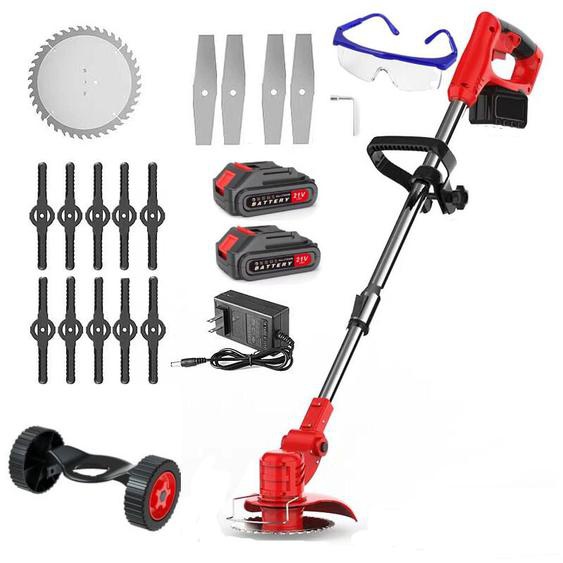Iztoss - Coupe-bordure à batterie 30cm réglable - Coupe-bordure sans Fil avec 2 Batteries 21V - Manche Télescopique - Poignée Réglable - Rouge