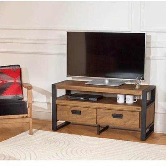 JACK - Meuble TV style industriel en bois massif et métal, 1 niche, 2