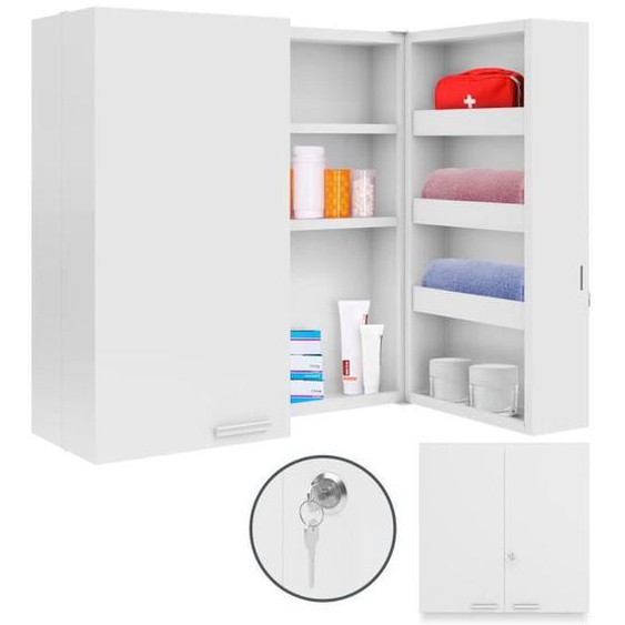 Jago® Armoire à Pharmacie Murale - 2 Portes, 11 Compartiments, Serrure, 2 Clés, 53x53x20cm - Meuble à Pharmacie, Armoire Médicaments