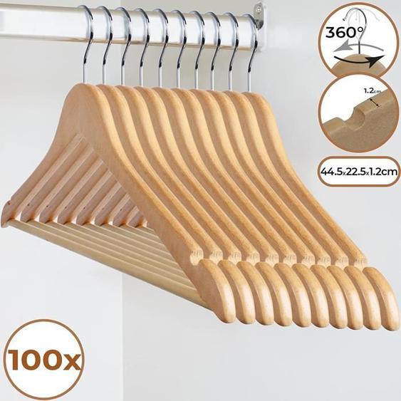 Jago® Cintres en Bois - Lot de 100, Crochet Pivotant à 360°, Longueur 44.5 cm, pour Adultes - Cintres pour Pantalons, Jupes, Vestes