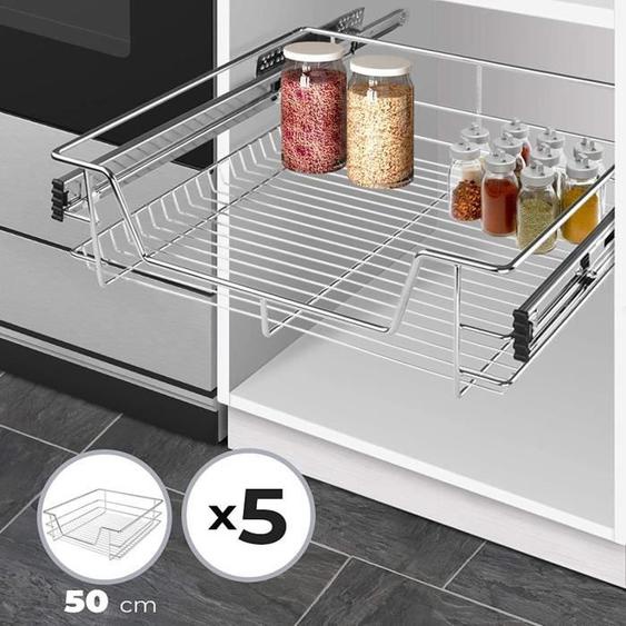 Tiroir Téléscopique de Cuisine - JAGO - 5 Pièces - Charge max. 20kg - Rails Inclus - Métal Chromé