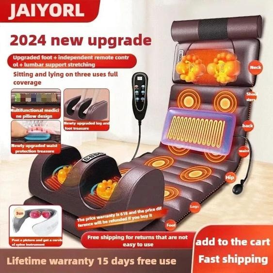 JAIYORL Matelas de Massage électrique complet du corps, avec chauffage, contrôle des mains, épaule, cou, taille, Airbag, dos, pétrissage, coussin de Massage par vibration