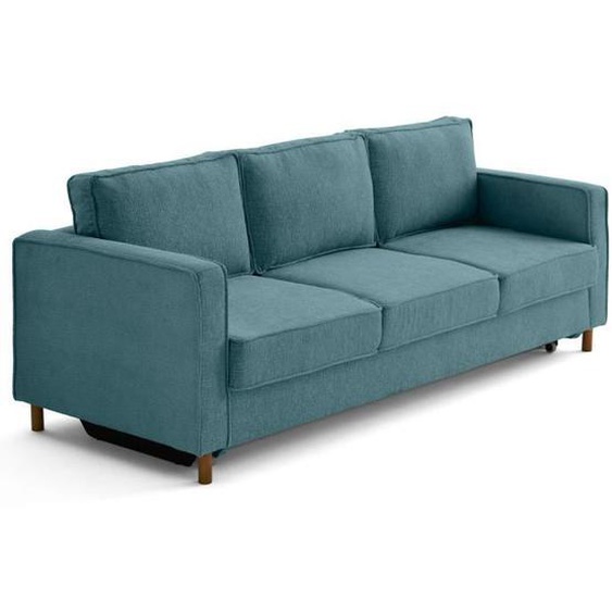 Jake - canapé droit 3 places convertible en tissu velours relief - Bleu