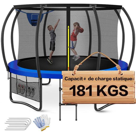 Trampoline Extérieur ø 366 cm, Capacité de Charge 180kg, Trampoline de Jardin Robuste pour Enfants et Adultes, avec Filet de Sécurité, Couverture de