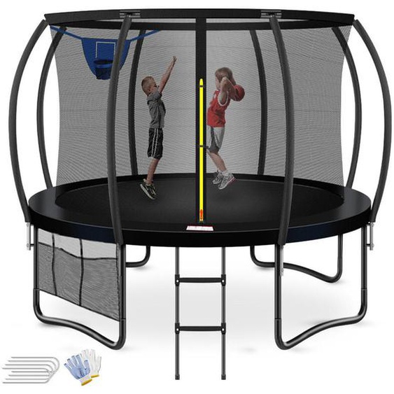 Trampoline Extérieur ø 427 cm, Capacité de Charge 200kg, Trampoline de Jardin Robuste pour Enfants et Adultes, , avec Filet de Sécurité, Couverture