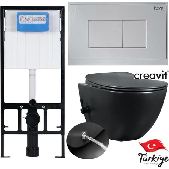 Japar | WC avec bidet - 51 x 35,5 cm - Creavit Rimoff noir mat - Bidet intégré - WC suspendu