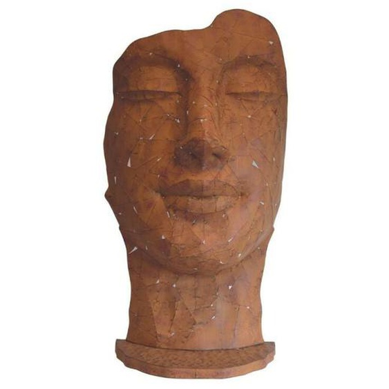 Statue visage métal mosaïque 108 cm - Brun