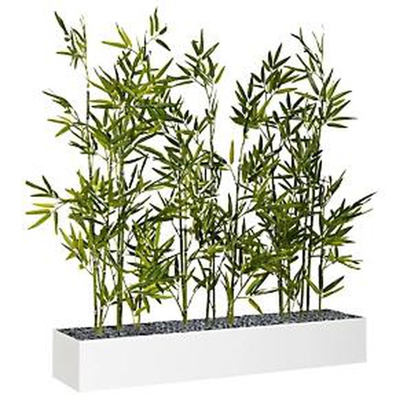Jardinière artificielle basse - Composition florale en bambous - L 80 cm - Blanc