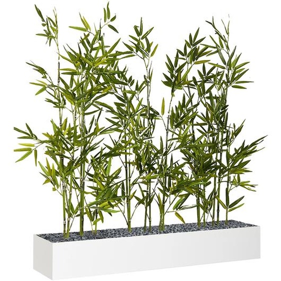 Jardinière artificielle basse - Composition florale en bambous - L 80 cm - Blanc
