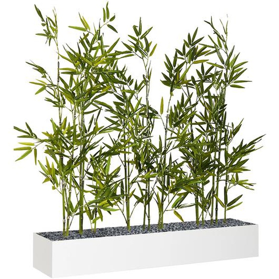 Jardinière artificielle basse - Composition florale en bambous - L 80 cm - Blanc