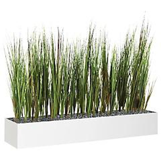 Jardinière artificielle basse - Composition florale en herbes - Blanc