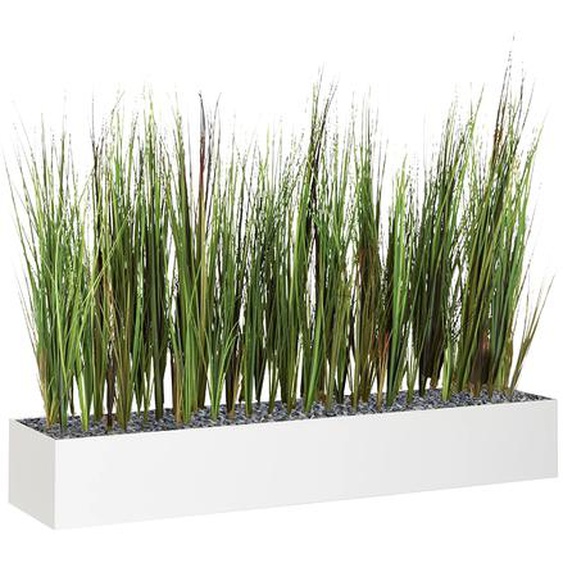 Jardinière artificielle basse - Composition florale en herbes - Blanc