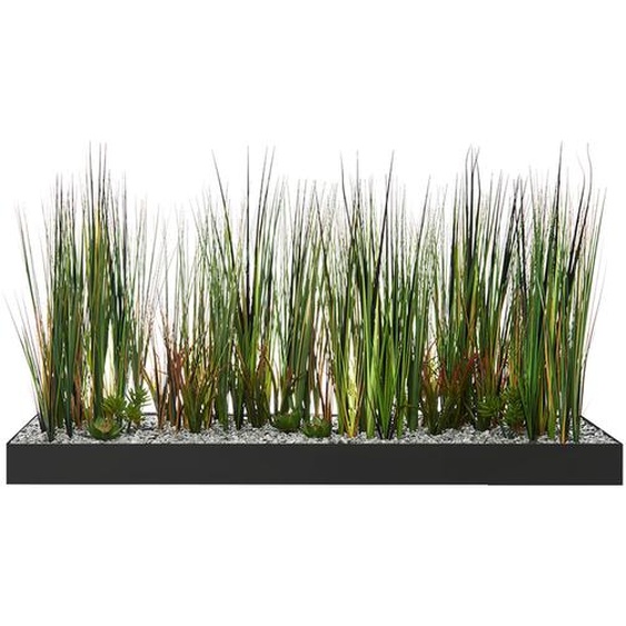 Jardinière artificielle basse Top de finition végétalisé herbes et plantes - L 120 cm - Noir