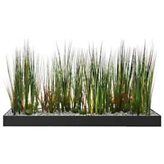 Jardinière artificielle basse Top de finition végétalisé herbes et plantes - L 80 cm - Noir