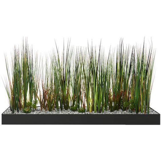 Jardinière artificielle basse Top de finition végétalisé herbes et plantes - L 80 cm - Noir