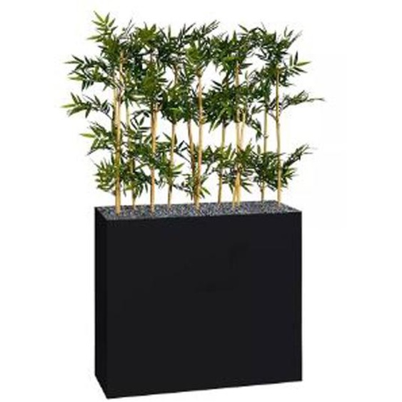 Jardinière artificielle haute sur roulettes - Composition florale en bambou - Noir
