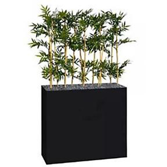 Jardinière artificielle haute sur roulettes - Composition florale en bambou - Noir