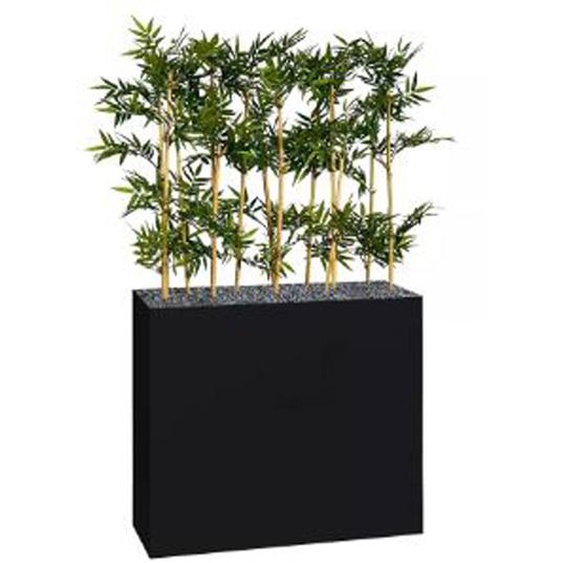 Jardinière artificielle haute sur roulettes - Composition florale en bambou - Noir